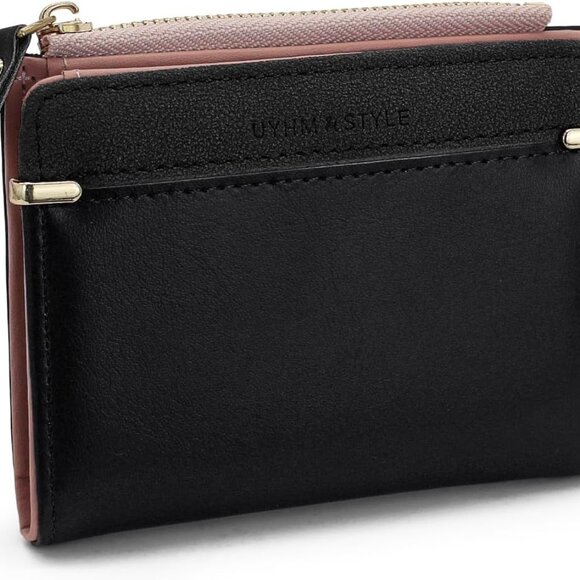 Leather Ladies Wallet Bifold Compact Cash Card Coin with ID Window Black - Picture 1 of 7